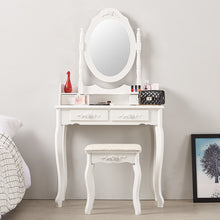 Load image into Gallery viewer, Panana 4 Drawer Vanity Table Set Dressing Table with Cushioned Stool Bedroom Makeup Table Black