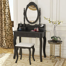 Load image into Gallery viewer, Panana 4 Drawer Vanity Table Set Dressing Table with Cushioned Stool Bedroom Makeup Table Black